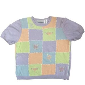Vintage Alfred Dunner Pastel Patchwork Embroidered Sweater